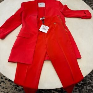 Vibrant Red Blazer and Pants Set